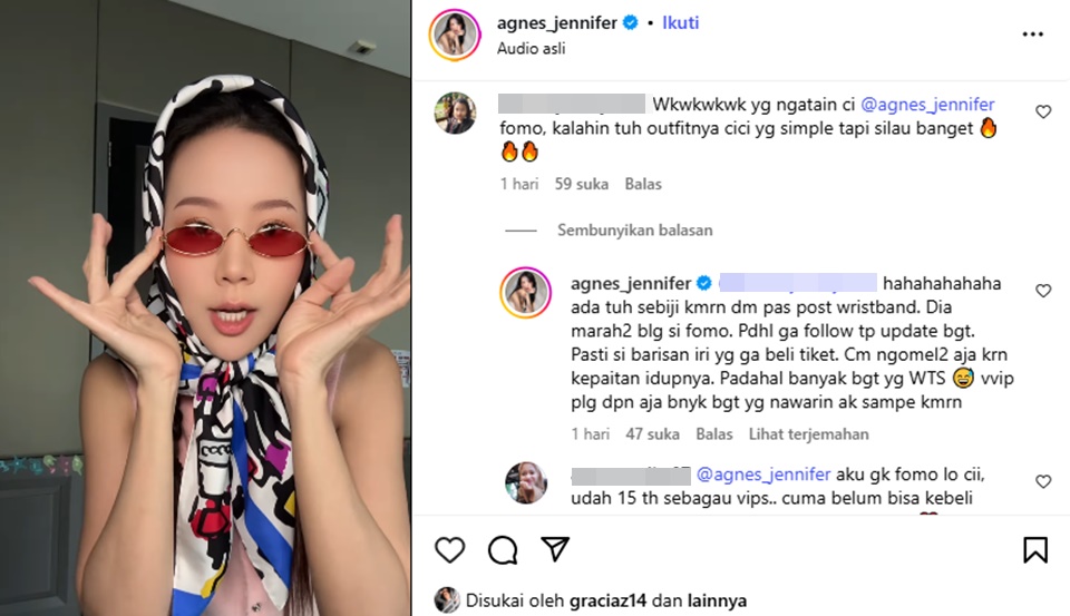Agnes Jennifer Kena Julid Disebut Fomo Nonton Konser G-Dragon [Instagram]